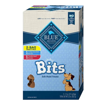 Blue Buffalo Blue Bits Chicken and Beef Variety Pack, Soft-Moist Training Treats, 2 Ct., 11 Oz.