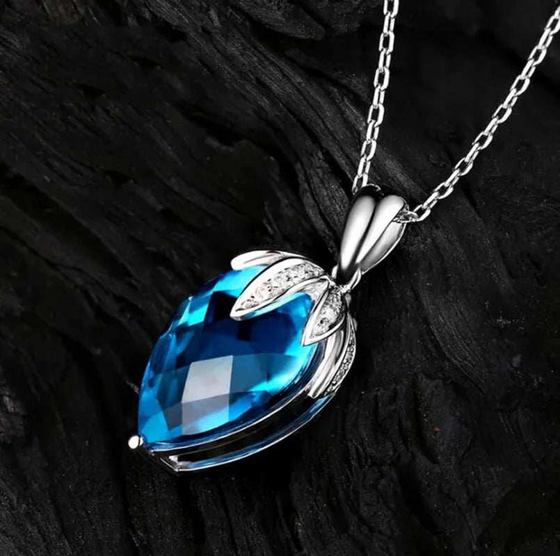 Luxury Sapphire Gemstone blue Crystal Pendant Necklace for Women 925 Sterling Silver Diamond Party Jewelry Gifts