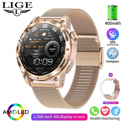 LIGE GPS 100+ Sport Modes Smart Watch Men Compass Military With LED Flashlight Bluetooth Call Sport Tracker IP68 Waterproof Smartwatch For Women Android IOS