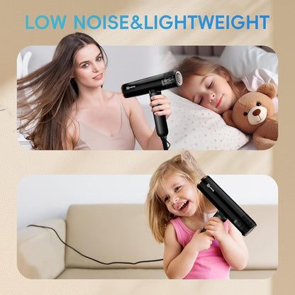 Ionic Hair Dryer with Diffuser, 1600W &110000RPM High-Speed Brushless Motor for Rapid Drying. Lightweight, Constant Temperature, Salon Blow Dryer with 3 Magnetic Attachments