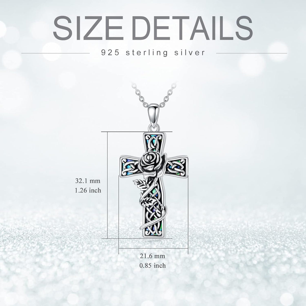 Cross Pendant Necklace with Abalone Shell, Silver Rose Flower Cross Necklace Gift for Women