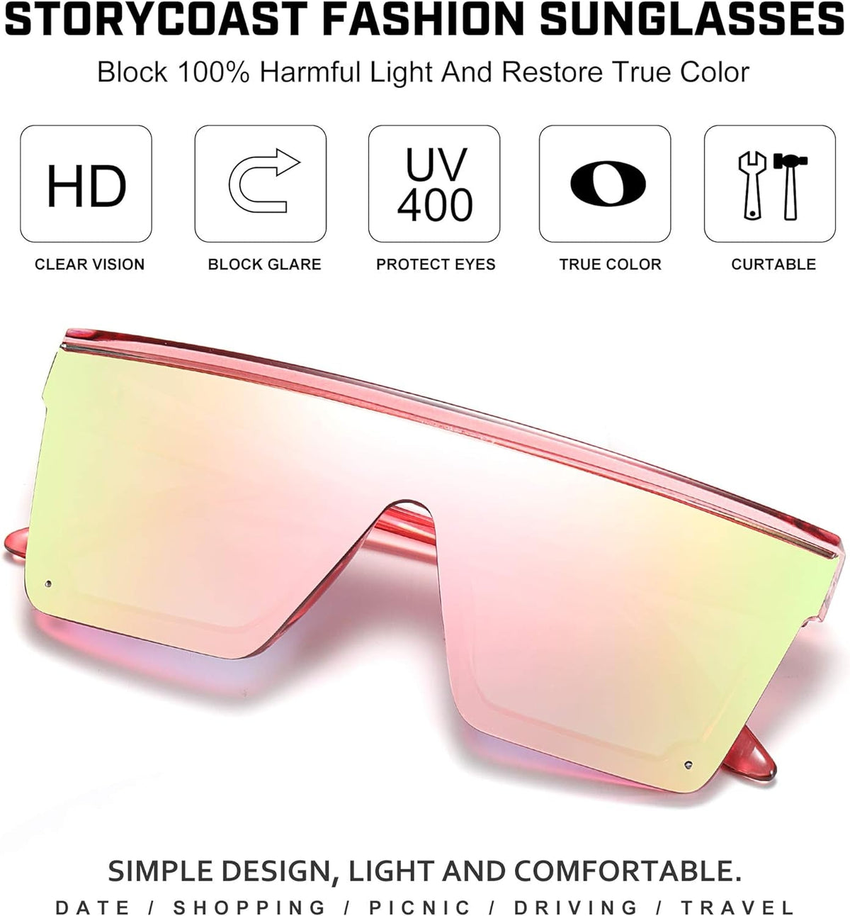 Oversized Square Sunglasses for Women Men Fashion Siamese Lens Style Flat Top Shield Shades