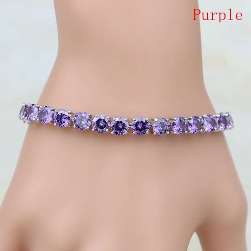 925 Sterling Silver Jewelry Black Sapphire White Topaz round Link Chain Bracelet 7 Inch for Women Wedding Free Gift Box