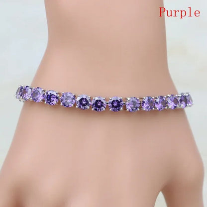 925 Sterling Silver Jewelry Black Sapphire White Topaz round Link Chain Bracelet 7 Inch for Women Wedding Free Gift Box