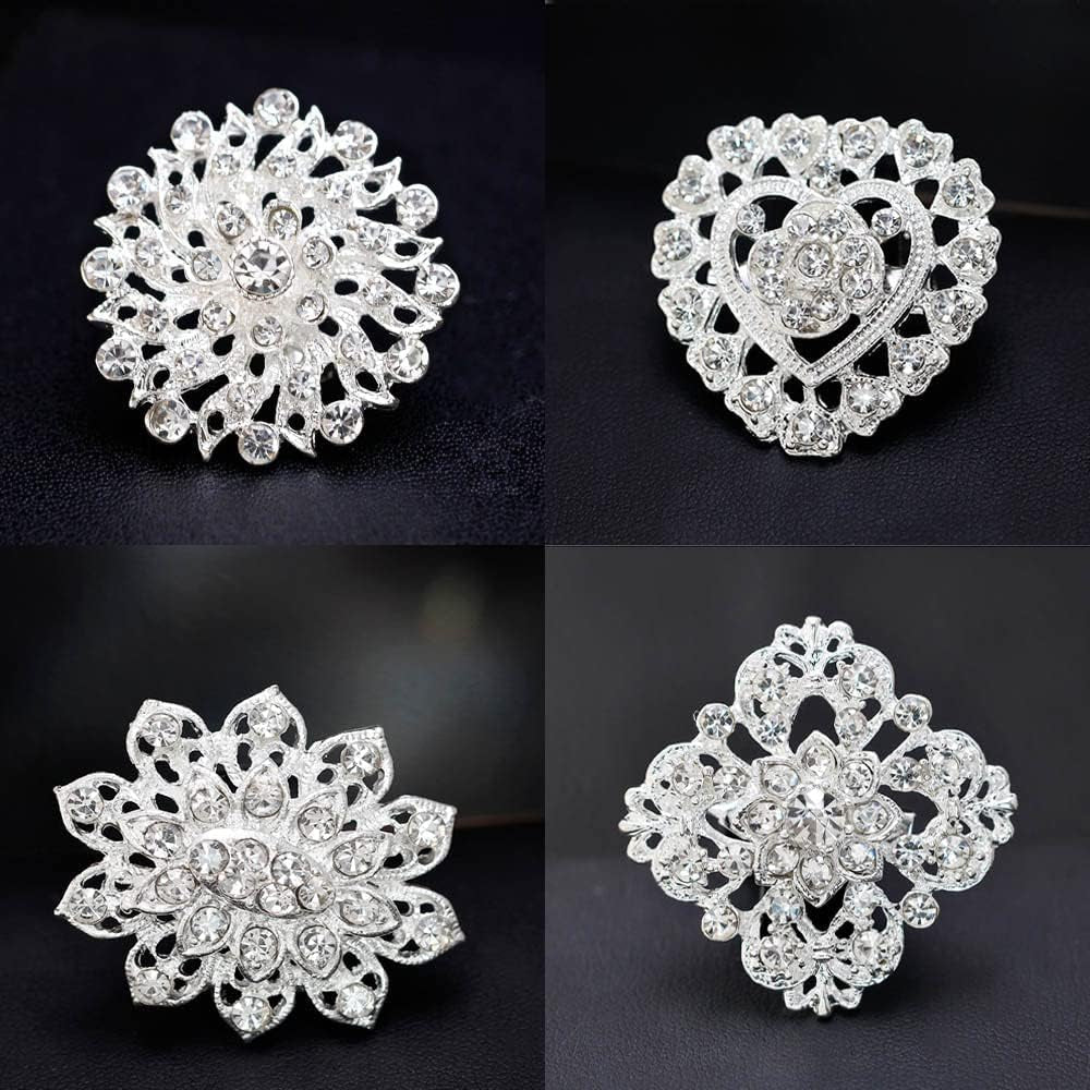24Pcs Lot Rhinestone Crystal Flower Brooches Pin Set