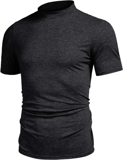 Mens Casual Turtleneck Mock Neck T Shirt Slim Fit Short Sleeve Summer Basic Tops