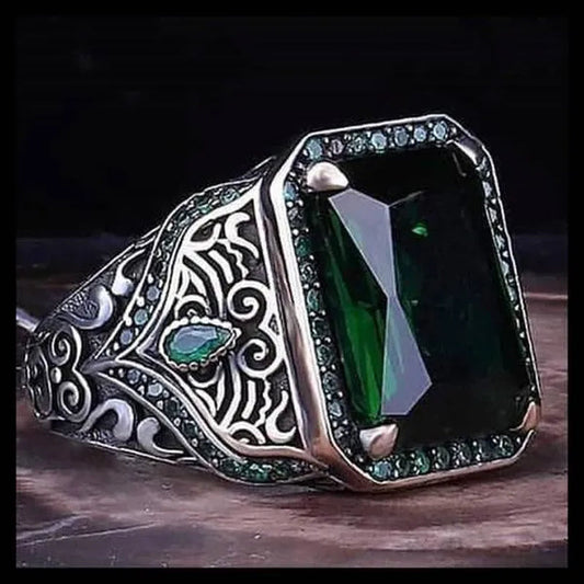 Luxury Men's Rings for Men Fashion Jewelry Vintage Silver Plated Ring Square Cut Red and Green Zircon Ring Engagement Wedding Band Party Anniversary Christmas Gifts Give Dad Boyfriend Fine Jewelry Size 6-13