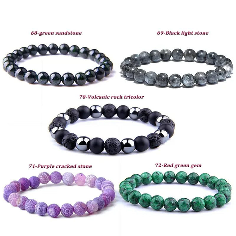 113 Style 8mm Beads Bracelet Men and Women Diy Stone Beads Bracelet Round Turquoise Agate Crystal Chalcedony Opal Beaded Bracelet Wholesale