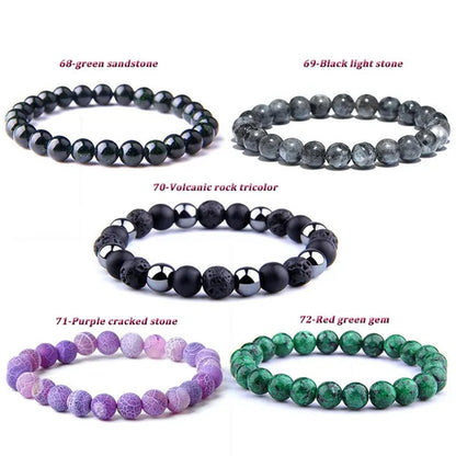 113 Style 8mm Beads Bracelet Men and Women Diy Stone Beads Bracelet Round Turquoise Agate Crystal Chalcedony Opal Beaded Bracelet Wholesale
