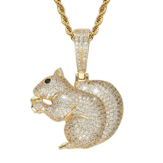 Hip Hop Diamond Cute Little Squirrel Animal Men and Women Necklace Accessories