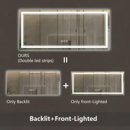 72 In. W X 32 In. H Oversized Rectangular Frameless Anti-Fog Wall Bathroom Vanity Mirror in Silver