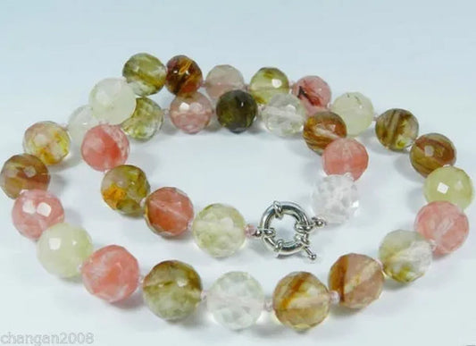 8MM Faceted Watermelon Tourmaline Round Beads Gems Necklace 18"