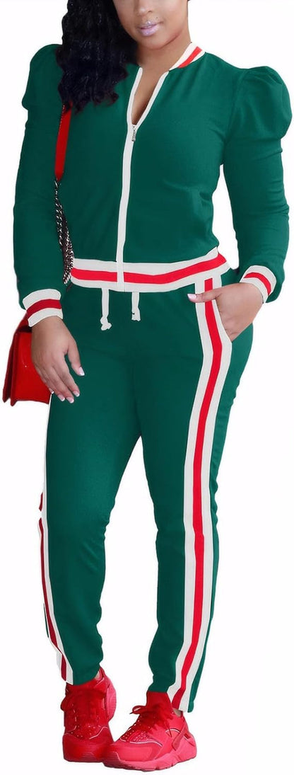 Women'S 2 Pieces Outfits Long Sleeve Zipper Jacket and Pants Set Tracksuits