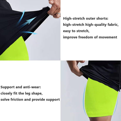 Mens 2 in 1 Running Shorts Quick Dry Gym Athletic Workout Shorts with Compression Liner