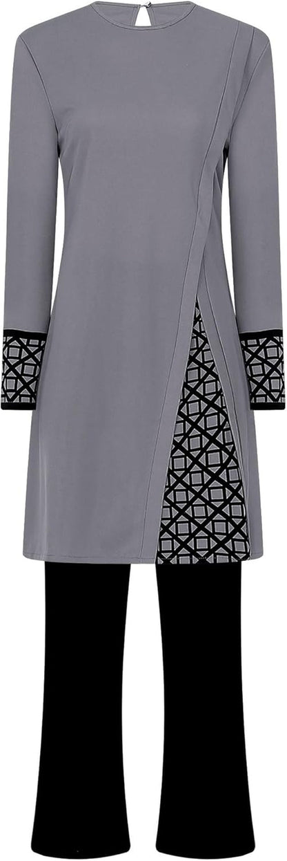 Womens Muslim Abaya 2-Piece Suits Long Sleeve Robe with Pants Outfit Islamic Prayer Clothes Sets