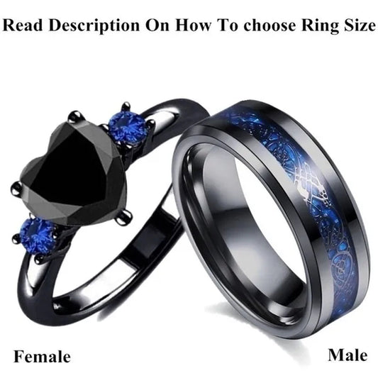 Rings Charm Couple Ring Stainless Steel Men's Ring Blue Color Sapphire Women's Wedding Ring Sets