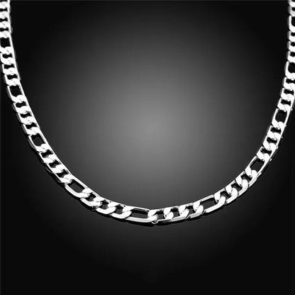 Wholesale High Quality 925 Sterling Silver Fashion Jewelry 2MM/4MM/6MM/8MM Women Men 925 Solid Silver Figaro Chain Necklace 16/18/20/22/24/26/28/30 inches