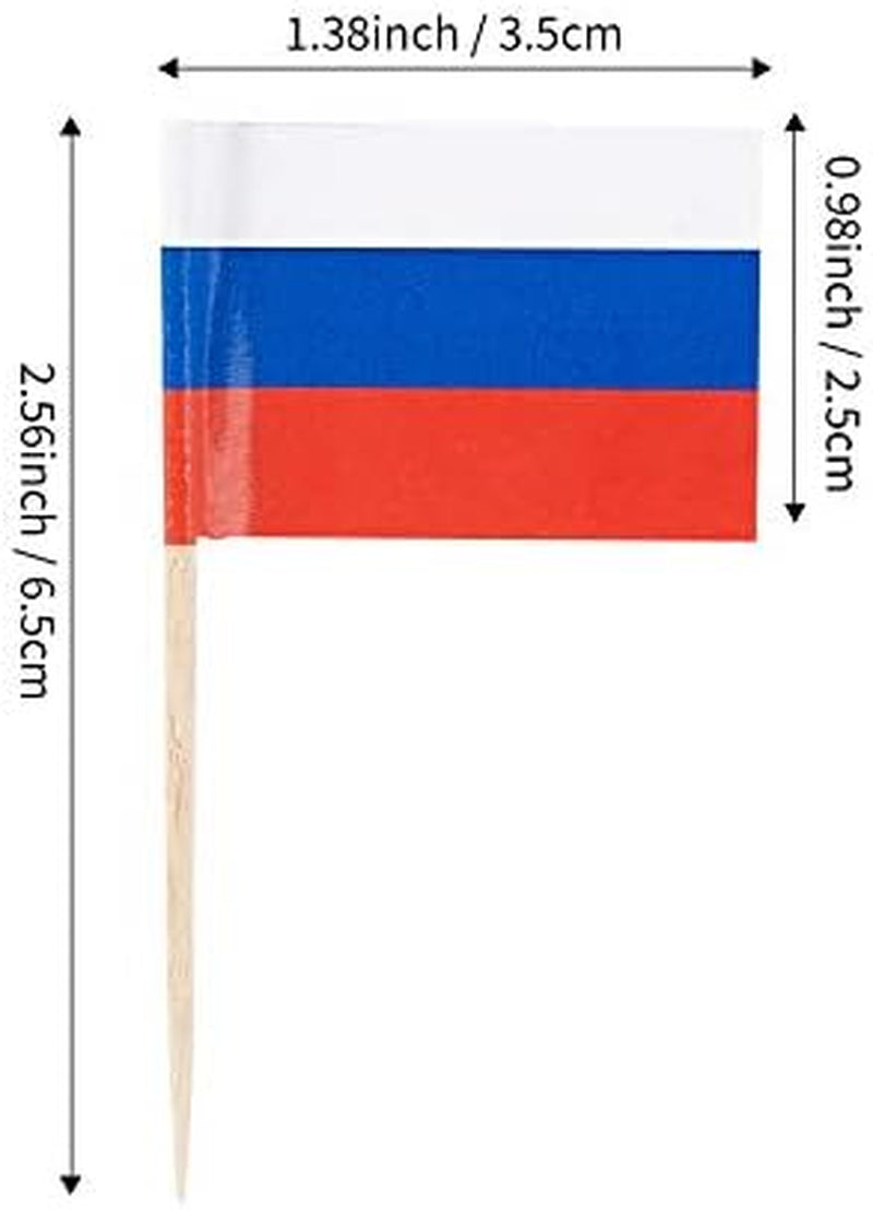 CYPS 100 Pcs Russia Flag Toothpicks, Mini Stick Cupcake Toppers, Country Picks for Parties & Celebrations