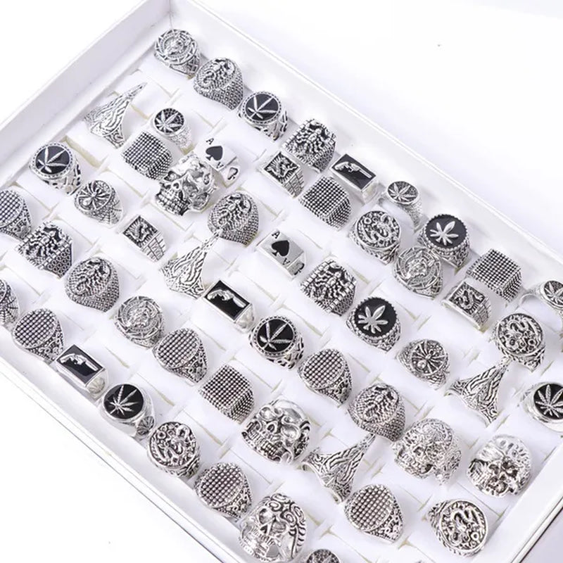 Pack of 20pcs Retro Punk Gothic Antique Silver Plated Metal Rings Jewelry For Men Women