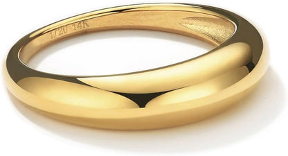 Chunky Dome Rings for Women Dainty 14K Gold Silver Tone Cute Bold Dome Statement Ring Thick Minimalist Thumb Band High Polished Smooth Comfort Fit Size 5-10