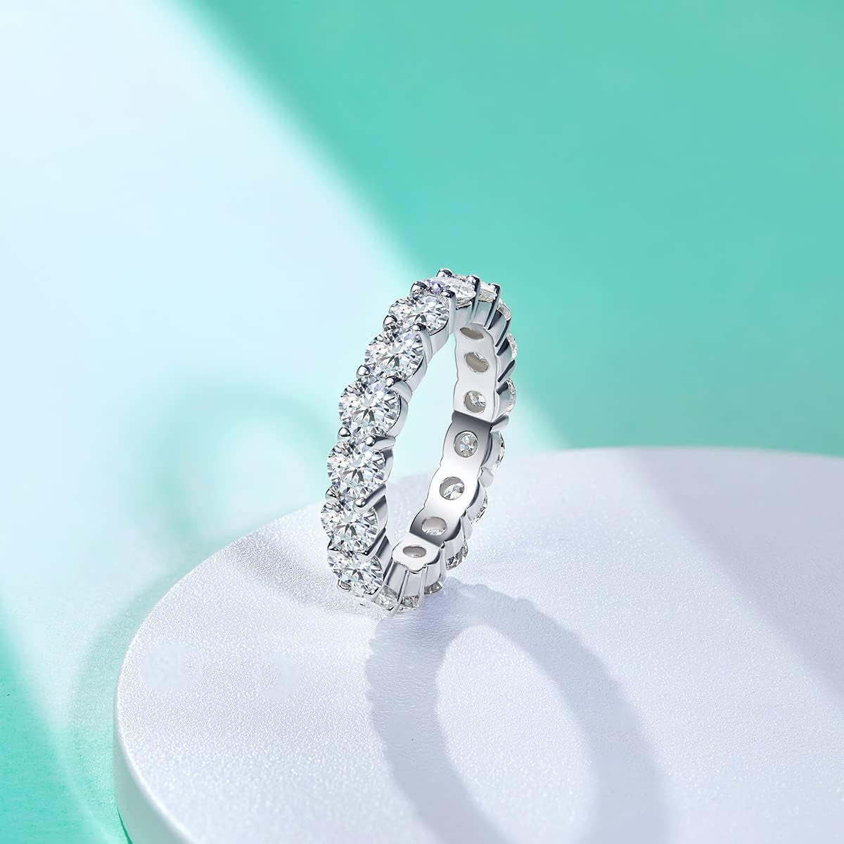 Moissanite Eternity Ring, Round/Emerald/Princess Cut 5Cttw D Color 925 Sterling Silver Wedding Band Rings for Women