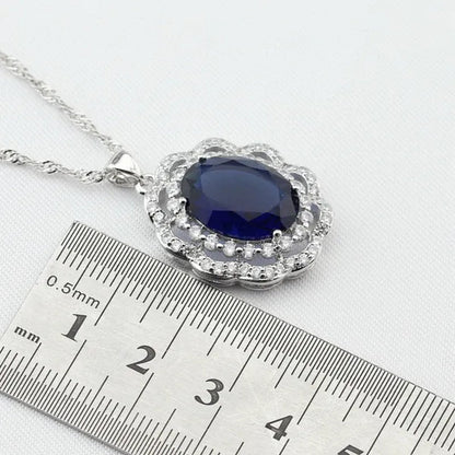 Flower Shaped Women Blue Pendant Rings Earrings Bracelet