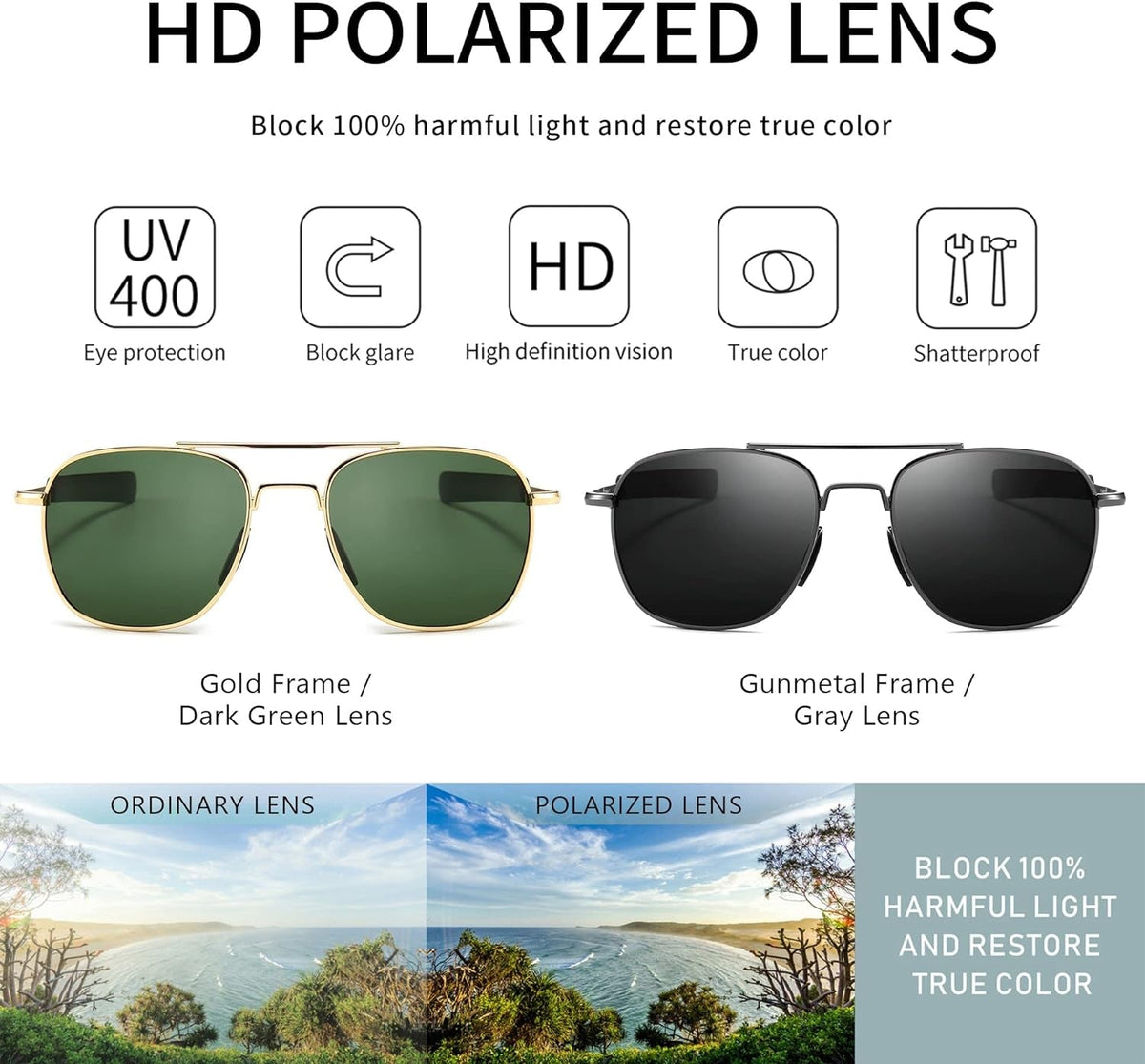 Men's Military Style Polarized Pilot Aviator Sunglasses Bayonet Temples
