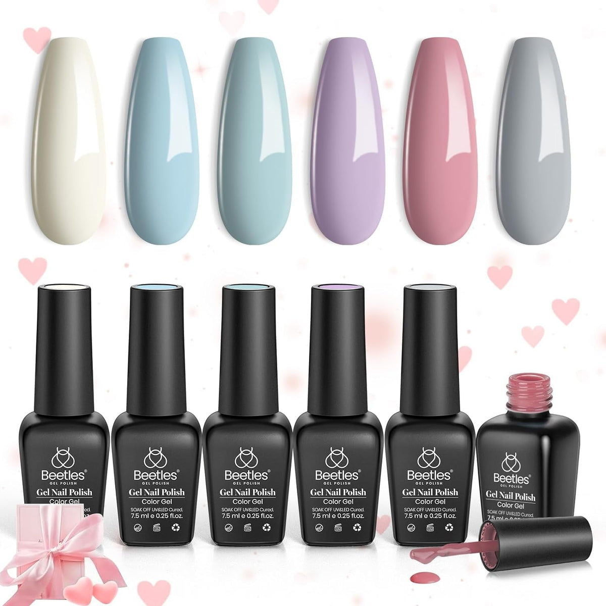 Beetles Gel Nail Polish Kit 6 Colors Green Gel Nail Polish Glitter Pearl Gel Nail Polish Spring Gel Polish Soak off Uv LED Nail Lamp Gel Nail Kit DIY Home Nail Manicure Easter Gel Nail Polish