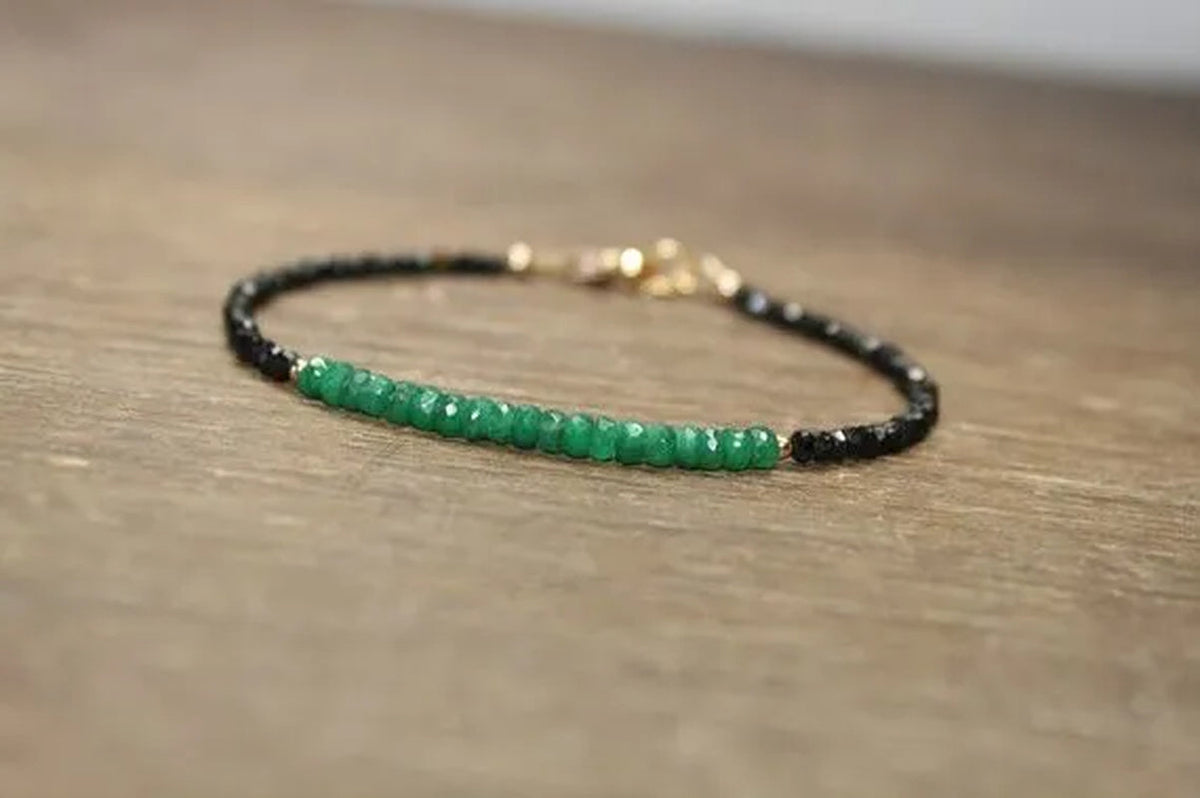 Emerald and Black Spinel Bracelet Emerald Jewelry Beaded Bracelet
