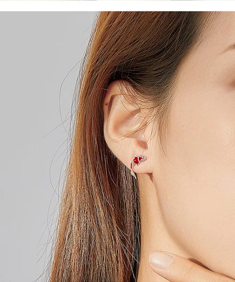 2020 Lucky Koi 925 Sterling Silver Red Enamel White Gold Plated Earrings for Women's Valentine Fashion Jewelry Gift