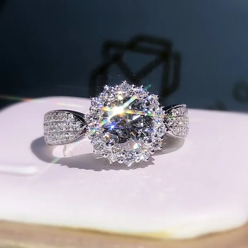 Exquisite Gorgeous 925 Sterling Silver Ring Round Cut Moissanite Diamond Bridal Engagement Wedding Band Rings Women's Birthday Proposal Party Jewelry Gift  Size
