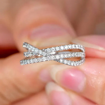 Simple Cross Twist Design Wedding Rings for Woman Full Paved CZ Stone Exquisite Female Finger-ring Statement Jewelry Anniversary Gift