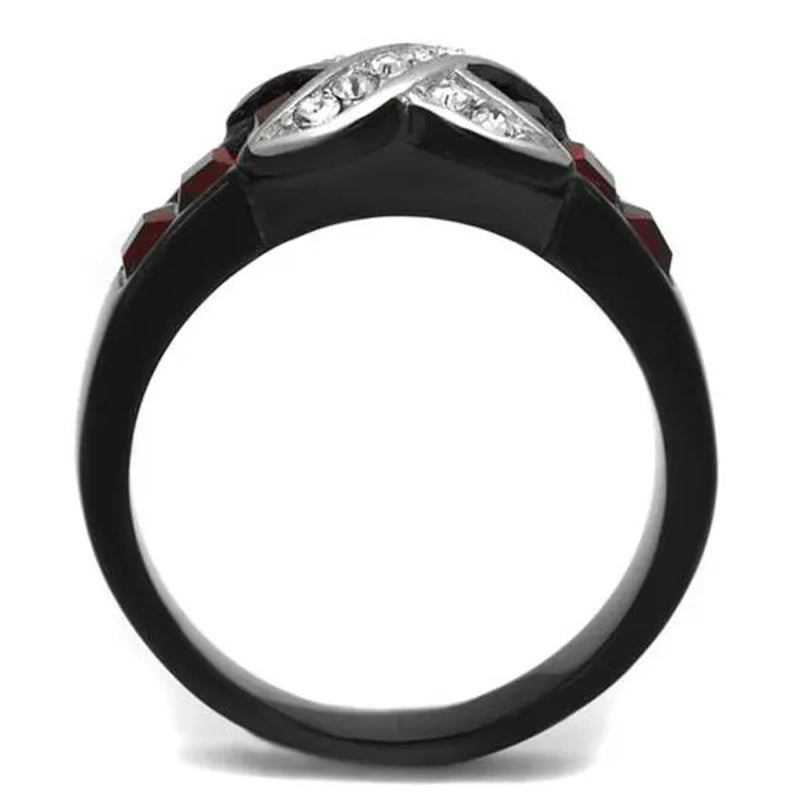 1.50 Ct Ruby Red & Clear Cz Black Stainless Steel Fashion Ring Women's Size 5-10