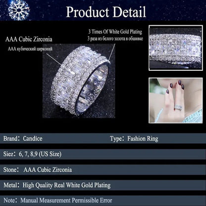 CANDICE Top Baguette Cut Clear CZ Stone Sparkling Evening Wide Ring for Women Banquet Prom Luxury Jewelry with White Gold Plating