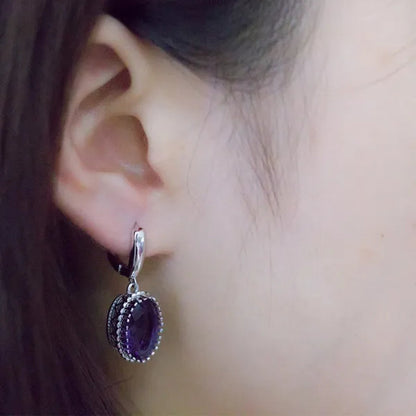 Luxury Earrings Attractive Silver Huge Purple Amethyst  Engagement Wedding Earrings