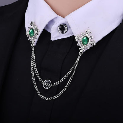 Cross Crystal Tassel Chain Brooch.Gold Silver Tassel Collar Pins Broochs Rhinestone Lapel Pin for Men Women Suit Accessories