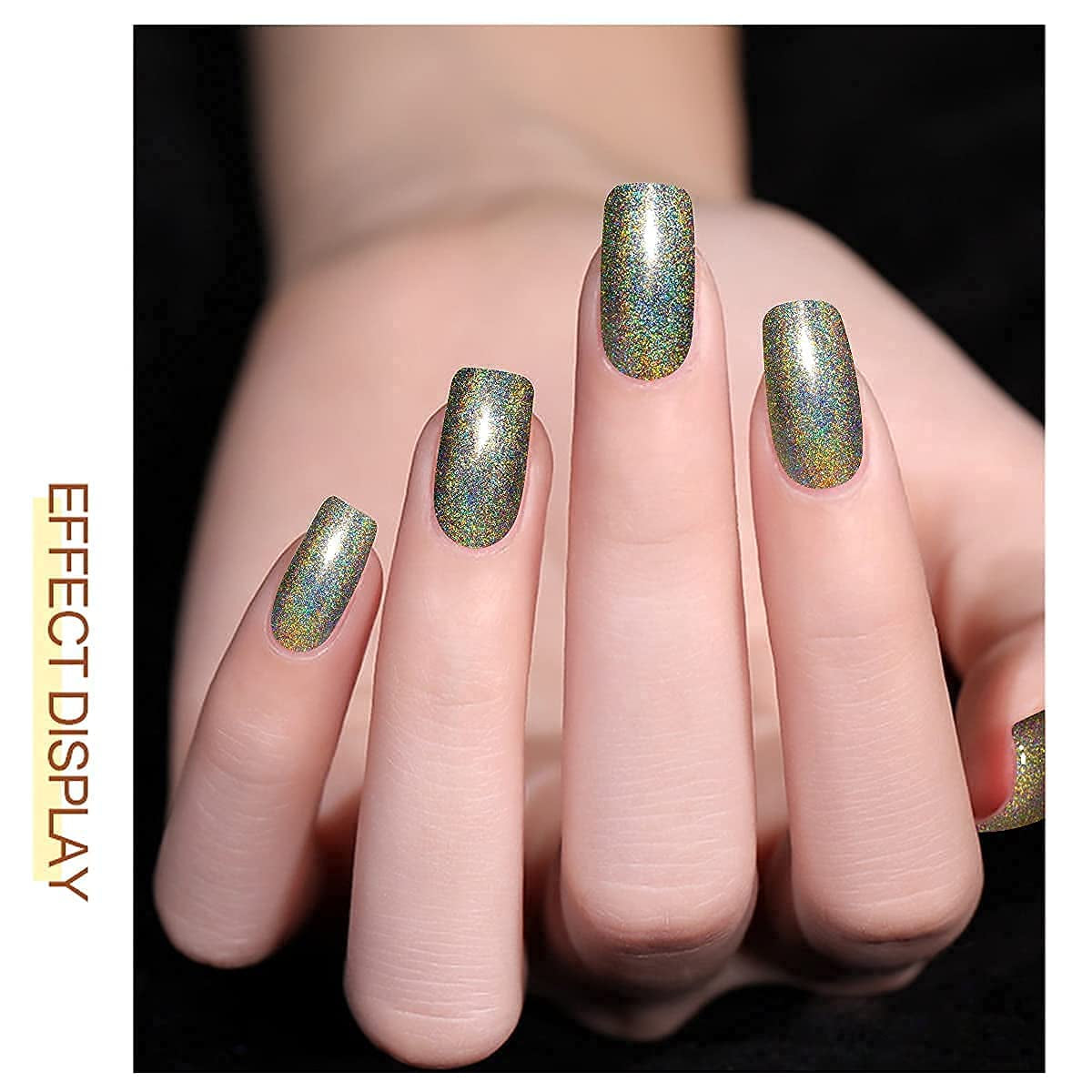 Holographic gel nail polish glitter: Led UV Gel Polish Sparkle Color Soak Off Nail Art Gel DIY Design Manicure 1 PCS 8ML Shiny Gold