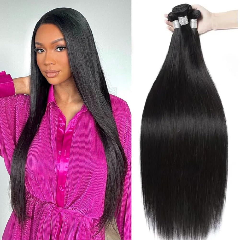 Straight Bundles Human Hair 18 20 22 Inch 100% Unprocessed Brazilian Virgin Straight Human Hair Bundles 12A Natural Black Remy Hair Extensions for Women