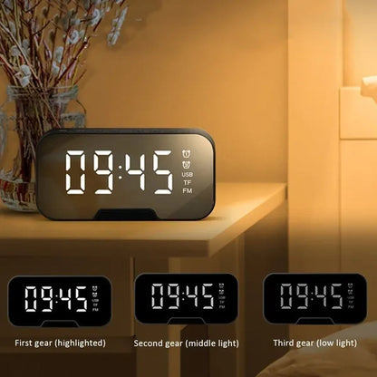 NEW Wireless Bluetooth 5.0 Speaker with Phone Holder Function Mirror LED Alarm Clock Wireless Bluetooth Speaker with FM