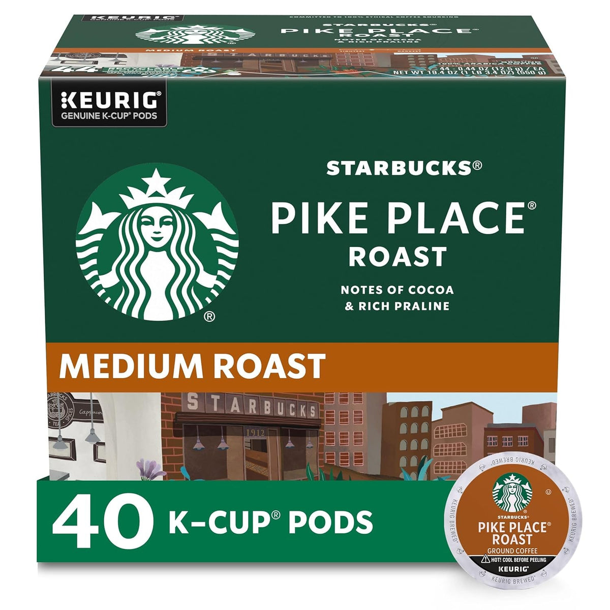 K-Cup Coffee Pods, Medium Roast Coffee, Pike Place Roast for Keurig Brewers, 100% Arabica, 6 boxes (60 pods total)