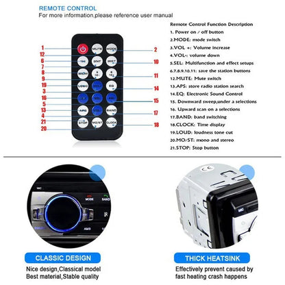 Newest 1 Din In-Dash Car Stereo Radio 12V Bluetooth Handsfree MP3 Audio Player Support USB/SD MMC Port 12V Car Stereo FM Radio MP3 Audio Player 1 Din Autoradio