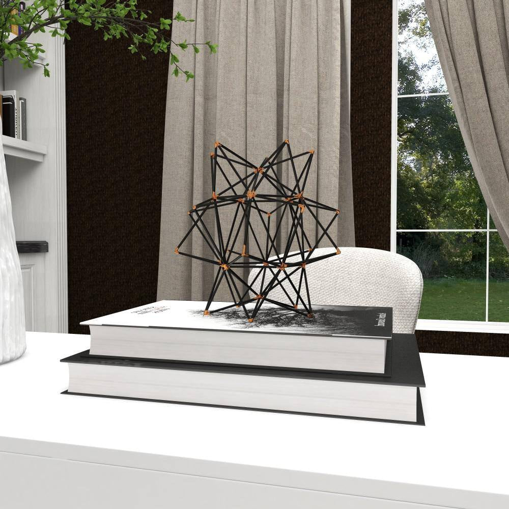 7 In. X 7 In. Black Metal Geometric Sculpture with Gold Accents