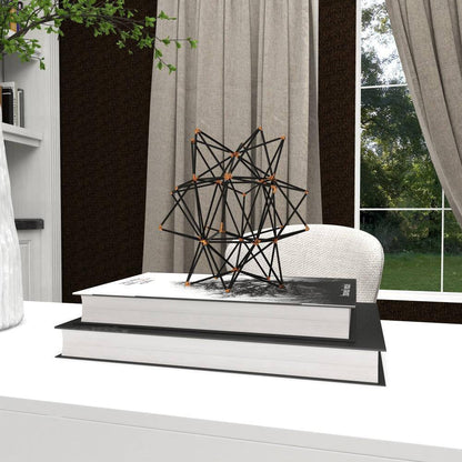 7 In. X 7 In. Black Metal Geometric Sculpture with Gold Accents