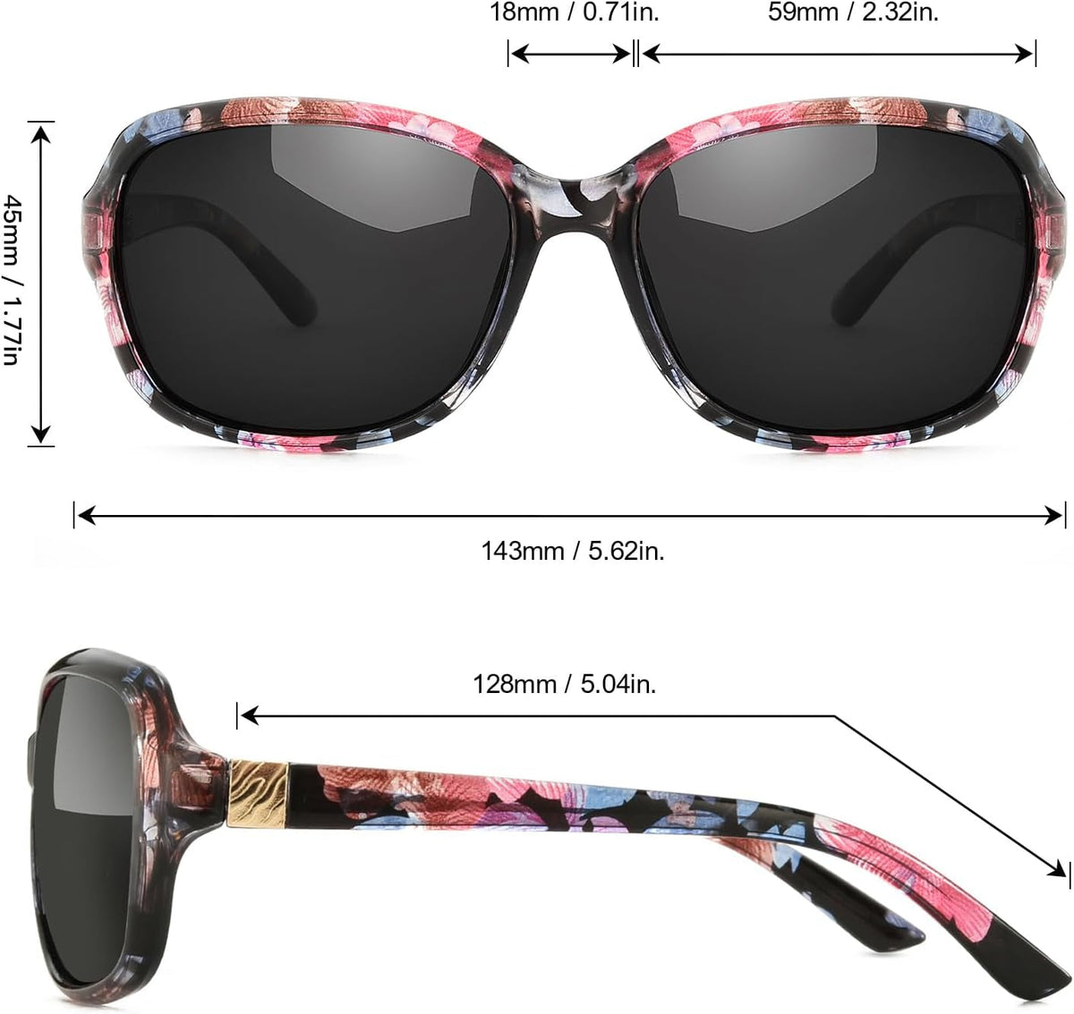 Small Wrap Sunglasses for Women | Lightweight Square Frame with 100% UV400 | Polarized Shade for Womens