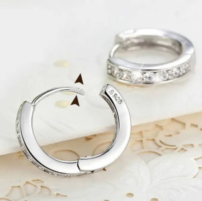 Luxury Noble 925 Silver Elegant Heart Diamond Hoop Ear Stud Earrings for Women Round Earring Wedding Bridal Jewelry