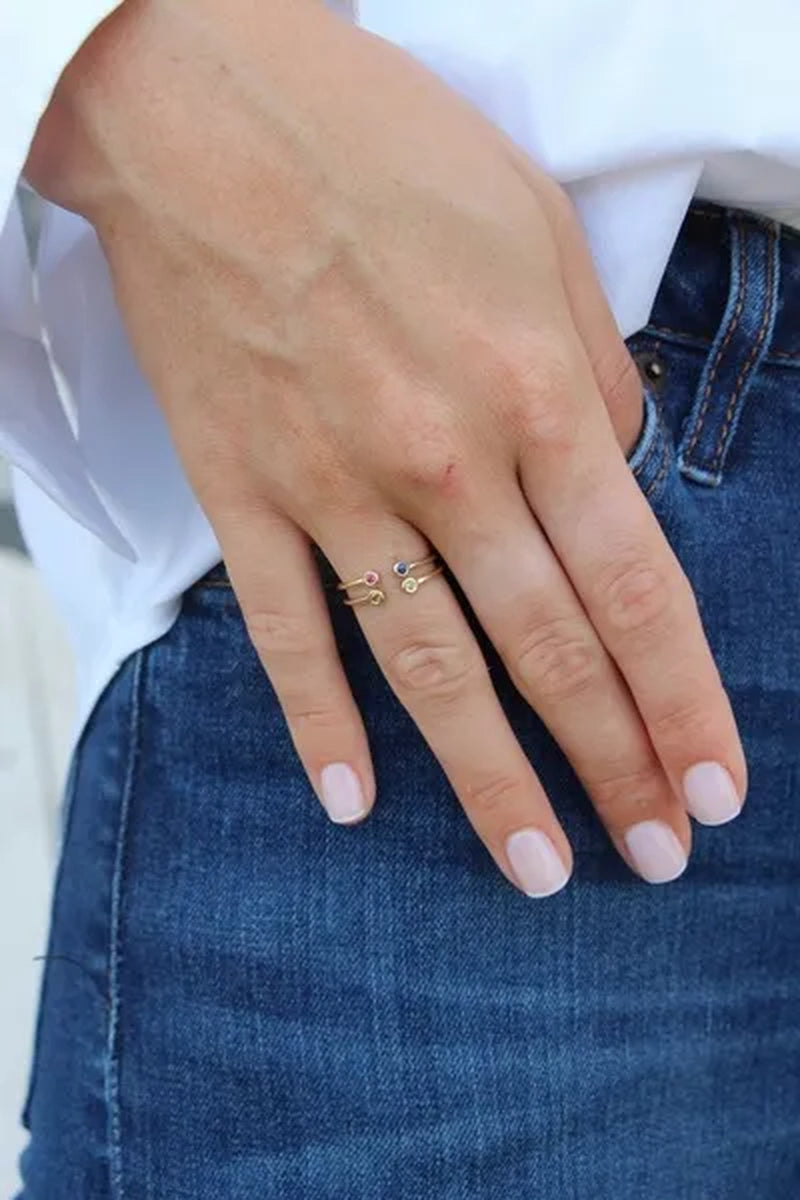 Dual Birthstone Ring .Couples Birthstone Ring .Mothers Ring.His and Her Birthstone Ring.Skinny Ring .Dainty Birthstone Ring .Two Stones Ring.Stackable Band Ring.Mother's Gift.Christmas Gifts.Birthday Gift