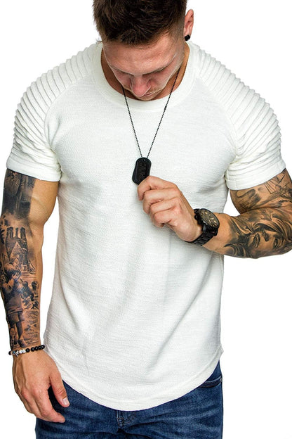 Men'S Muscle T-Shirt Pleated Raglan Sleeve Bodybuilding Gym Tee Short Sleeve Fashion Workout Shirts Hipster Shirt