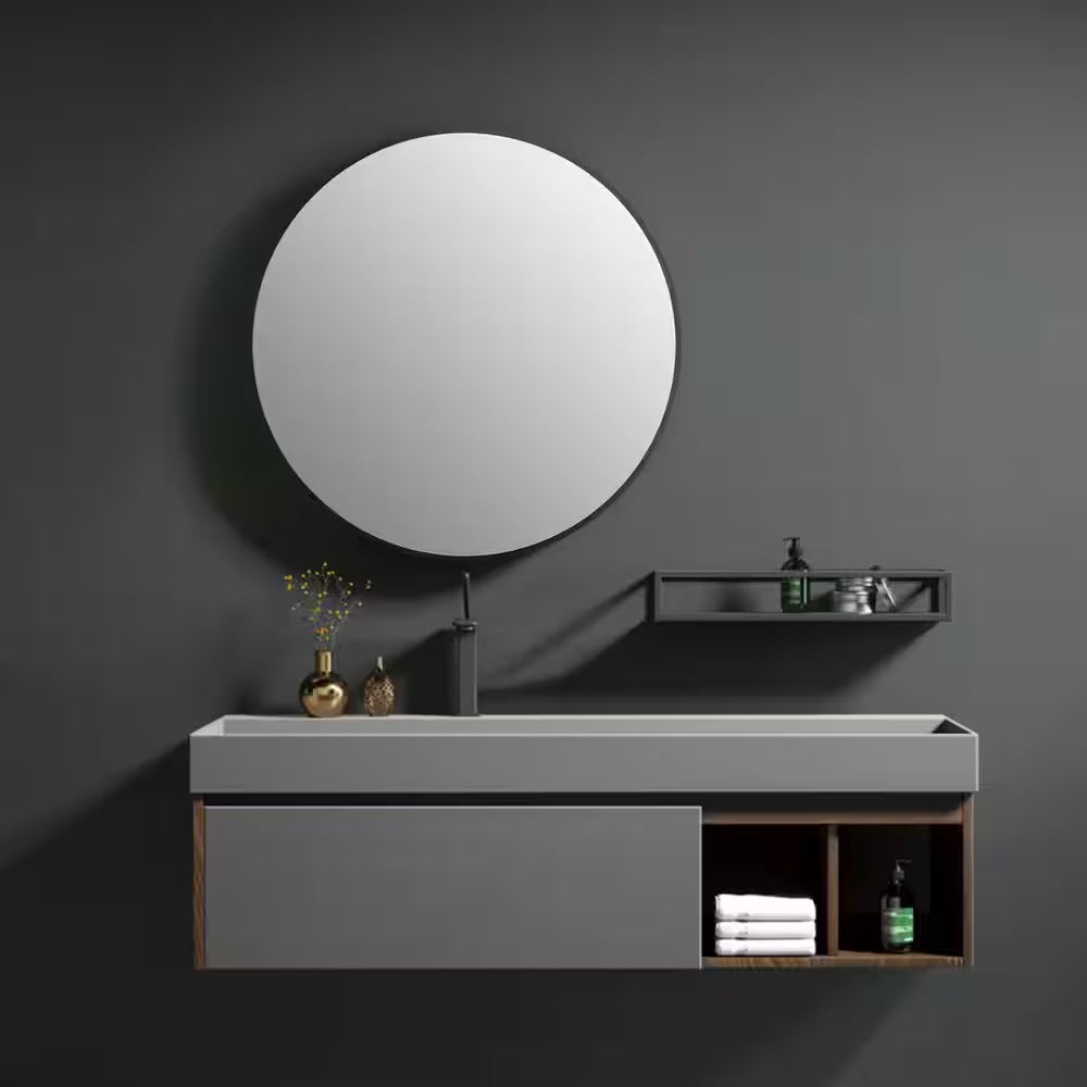 30 In. W X 30 In. H round Framed Wall Mount Bathroom Vanity Mirror in Black
