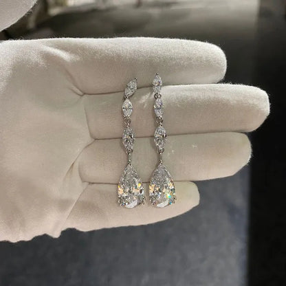 Trendy Ladies Teardrop Cut Zircon Pendant Silver Plated Marquise Lab Diamond Drop Earrings Bridal Engagement Party Jewelry Gift