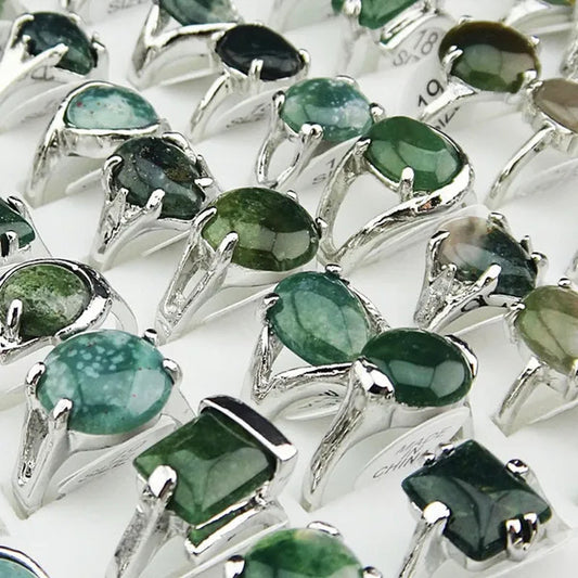 Guaranteed 10pcs 100% Natural Green Stones Tourmaline  Mix Style Fashion Rings for Womens Mens Wholesale jewelry Lots A002